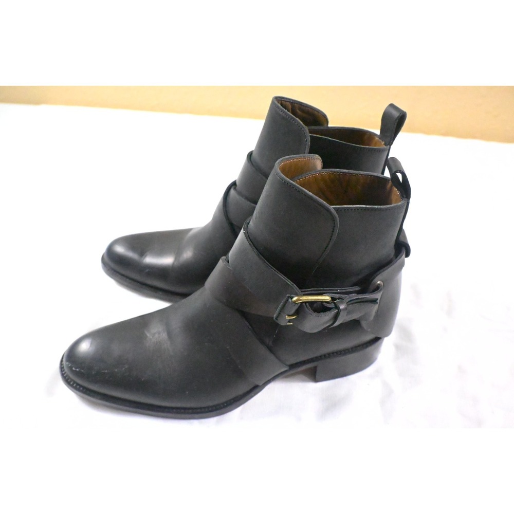 Sartore Paris Black Leather Criss Cross Strap Buckle Ankle Boots Sz 37.5 US 7.5 - Picture 5 of 12